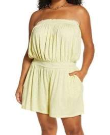 NWT  Nordstrom Myra Strapless Knit Romper in Ivory Green Vine Floral, Size 1X