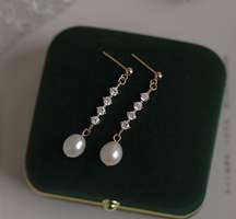 Elegant White Pearl Dangle Drop Earrings for Women,CZ Pearl Earrings