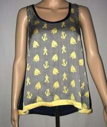 Tommy Girl Womens Sleeveless Tank Top Size Small Blue Gold Anchor Boat Nautical