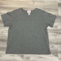 Gray with Diamond Rhinestones Short Sleeve Round Neck T-Shirt L