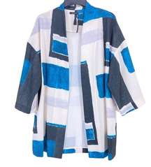 Natori Geometric Color Block Open Front Jacket Cardigan Womens Size Medium