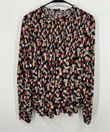 LK Bennett Women’s Black Floral Long Sleeve Smocked Neckline Size Small