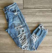 Women’s Blue Denim Stretch Super Distressed Mom Jean 8 Regular