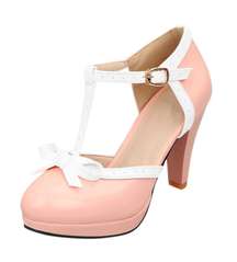 Mary Jane Shoes Peach and White Gold Buckle Size 9