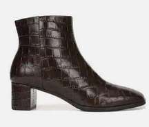 Via Spiga Vinson Embossed Croc Espresso Block Heel Ankle Bootie Dark Brown