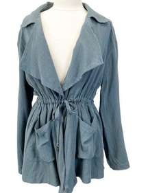 Easel Tie Front Jacket Womens L Bohemian Summer Slouchy Teal Lagenlook Minimal