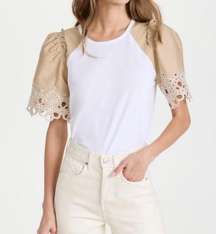 Veronica Beard Briana Eyelet Sleeve Short Sleeve Top