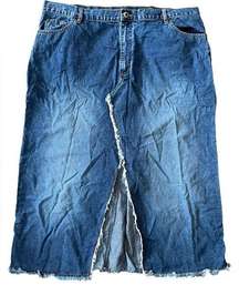 Carolina Blues Plus Size Y2K Blue Western Grunge Distressed Stretch Denim Skirt