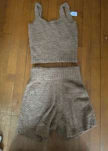 SKIMS brown cozy set of shorts and tank