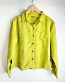 Chicos Shirt Womens Large Green Faux Suede Button Down Front Pocket Casual