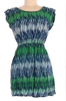 Blue and green short cap sleeve dress size small