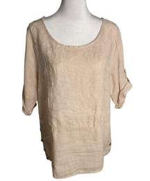 Lungo L'Arno Pink 100% Linen Tunic Blouse with Roll Tab Sleeves Size Medium