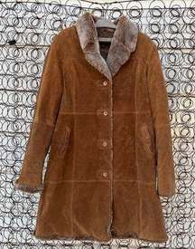 Bernadino Collection suede leather faux fur lined penny lane style trench coat