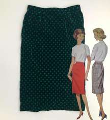 Polka Dot Velvet Pencil Skirt Black Green‎