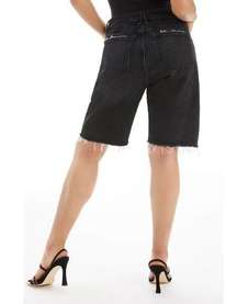 Good American Good 90's Bermuda Shorts Fitted Waist Raw Hem Black227 0/25 NWT