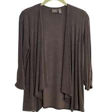 Chico's Travelers Women's Charcoal Gray Cascading Open Front Cardigan Size Small