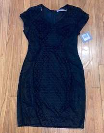 ANDREW MARC NEW YORK Women’s Black Lace Cap Sleeve Sheath Dress Size 10 NEW