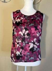 Kasper Semi Sheer Magenta Abstract Floral Watercolor Sleeveless Blouse Petite SM