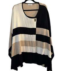 Calvin Klein Sweater Poncho Cape One Size Black Tan Ivory Colorblock Shawl