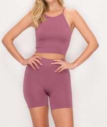 Kimberly C Ribbed Tank Bike Short Set Mauve Size Small