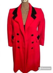 Vintage 1970s Rothschild Women’s Wool Long Coat, Size 8 Red and Black