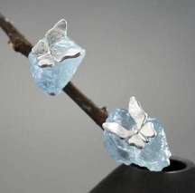 925 Silver Artisan Handmade Natural Aquamarine Butterfly - The Azure Earrings