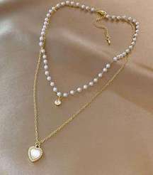 Love Pendant Double Collar Chain Necklace 