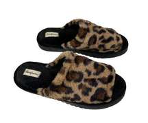 Dearfoams Women's Brown Animal Print Peep Toe Slip on Slippers Size us 11-12