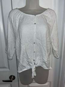 Studio West White Cotton Button Up w/ Tie Detail - Size Medium