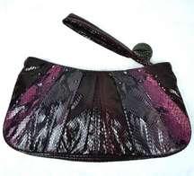 Dark purple & burgundy snakeskin print medium clutch purse w/ studs 