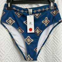 NWT  High Waisted Blue Bikini Bottoms Aztec Western Boho Size Medium