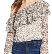 Rebecca Minkoff one shoulder Mia floral ruffle blouse size Small