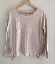 Everleigh Pink Sand Scoopneck Long Sleeve Fringe Top