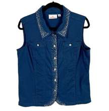 Blue Rhinestone Embellished Button Vest Women’s Medium