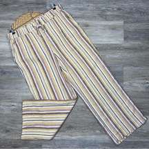 Naturals D&CO linen striped wide leg pants stretchy drawstring waist