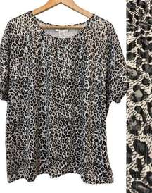 CD Daniels Animal Print Iridescent Sequin Blouse 1X