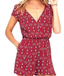 Tigerlily Vishudda Romper V-neck Wrap Bright Red Floral Bandanna Print Size 2