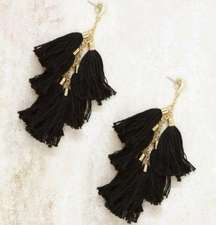 Ettika Daydreamer Black Gold Tassel Earrings Gold Nickel Free Revolve