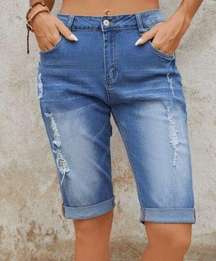 Blue Faded Denim Bermuda Shorts M