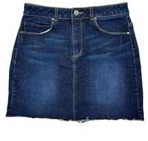 Harper Boho Jean Mini Skirt Size Medium Dark Wash Denim Fringe Raw Hem Y2K Style