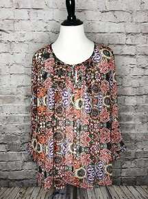 Rebecca‎ Minkoff Floral Keyhole Neck Sheer Blouse