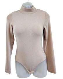 Klassy Network Mock Neck Plush Long Sleeve Brami Bodysuit Built In Bra Size M