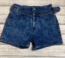 Bleach Acid Wash Belted High Rise Shorts