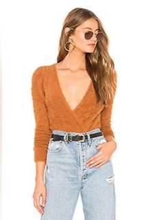 MAJORELLE Coco Wrap Fluffy Sweater in Tan XS
