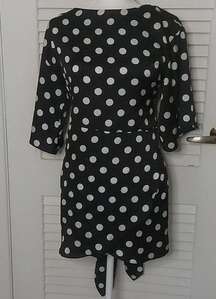 Polka Dot Tie Waist Wing Sleeve Dress