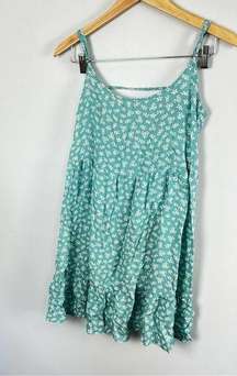 NWT Retro Floral Spaghetti Strap Ruffle Mini Teal Dress Size Small