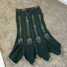 Vintage Beaded Bejeweled Denim Skirt Festival Outfit One of One Angfu original
