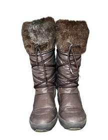 PAJAR Snow Boots Women Sz 37 6/6.5 Brown Faux Fur Winter Soft Lining Lightweight