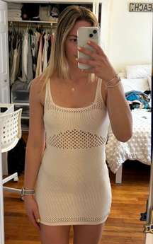 White Knit Crochet Mini Dress