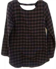 Crimson & Clover Brown Plaid Tunic Top Cutout Back